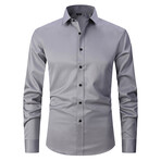 Satin Finish Long Sleeve Black Buttons Button-Up Shirt // Gray (S)