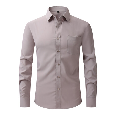 Solid Front Pocket Long Sleeve Button-Up Shirt // Light Gray (XS)