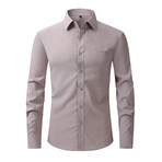 Solid Front Pocket Long Sleeve Button-Up Shirt // Light Gray (M)