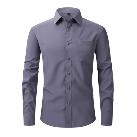 Solid Front Pocket Long Sleeve Button-Up Shirt // Dark Gray (XS)
