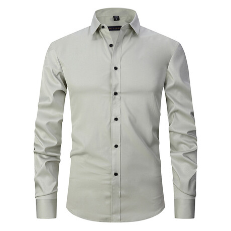 Satin Solid Long Sleeve Black Buttons Button-Up Shirt // Pale Green (XS)