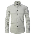 Satin Solid Long Sleeve Black Buttons Button-Up Shirt // Pale Green (M)