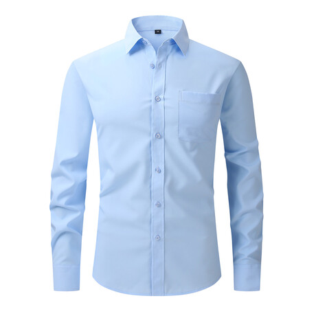 Solid Front Pocket Long Sleeve Button-Up Shirt // Blue (XS)