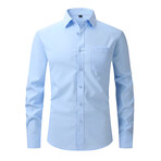Solid Front Pocket Long Sleeve Button-Up Shirt // Blue (2XL)