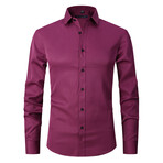 Satin Solid Long Sleeve Black Buttons Button-Up Shirt // Wine (2XL)