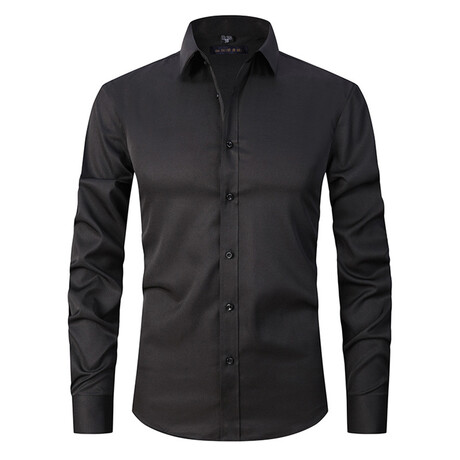 Satin Finish Long Sleeve Black Buttons Button-Up Shirt // Black (XS)