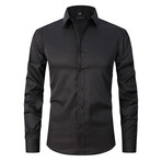 Satin Finish Long Sleeve Black Buttons Button-Up Shirt // Black (L)