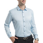 Strech Solid Long Sleeve Black Buttons Button-Up Shirt // Light Blue (S)