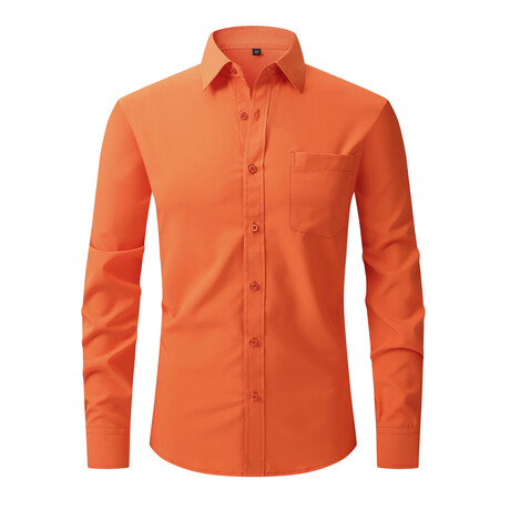 Solid Front Pocket Long Sleeve Button-Up Shirt // Orange (XS)