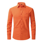 Solid Front Pocket Long Sleeve Button-Up Shirt // Orange (S)