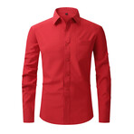 Solid Front Pocket Long Sleeve Button-Up Shirt // Red (L)