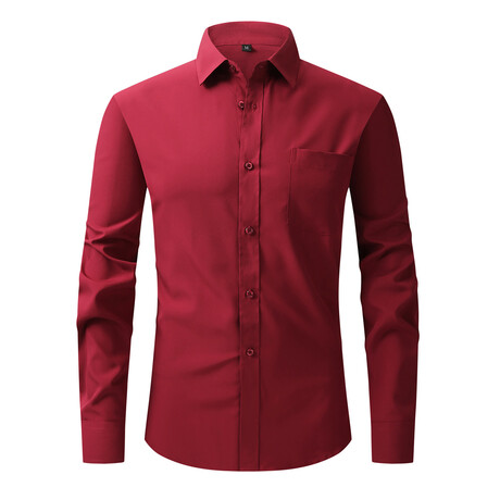 Solid Front Pocket Long Sleeve Button-Up Shirt // Wine (XS)