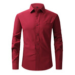 Solid Front Pocket Long Sleeve Button-Up Shirt // Wine (L)