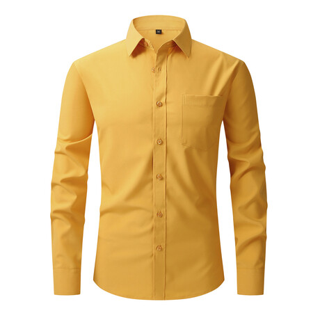 Solid Front Pocket Long Sleeve Button-Up Shirt // Yellow (XS)