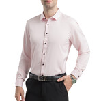 Strech Solid Long Sleeve Black Buttons Button-Up Shirt // Pink (XS)