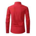 Solid Front Pocket Long Sleeve Button-Up Shirt // Red (L)