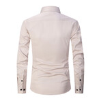 Strech Solid Long Sleeve Black Buttons Button-Up Shirt // Milky (XS)