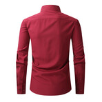 Solid Front Pocket Long Sleeve Button-Up Shirt // Wine (L)