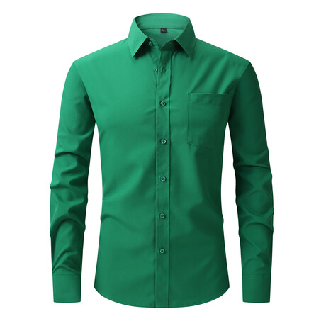 Solid Front Pocket Long Sleeve Button-Up Shirt // Green (XS)