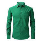 Solid Front Pocket Long Sleeve Button-Up Shirt // Green (S)
