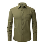 Solid Front Pocket Long Sleeve Button-Up Shirt // Dark Green (S)
