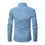 Strech Solid Long Sleeve Black Buttons Button-Up Shirt // Blue (S)