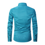 Strech Solid Long Sleeve Black Buttons Button-Up Shirt // Bright Blue (XS)