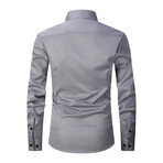Strech Solid Long Sleeve Black Buttons Button-Up Shirt // Light Gray (3XL)