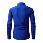 Solid Front Pocket Long Sleeve Button-Up Shirt // Navy (L)