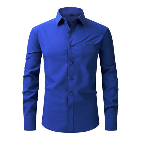 Solid Front Pocket Long Sleeve Button-Up Shirt // Navy (XS)