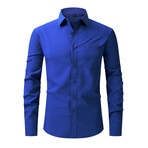 Solid Front Pocket Long Sleeve Button-Up Shirt // Navy (L)