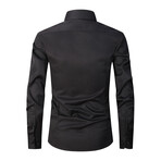 Strech Solid Long Sleeve Black Buttons Button-Up Shirt // Black (2XL)