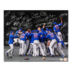 2016 CHI Cubs Team // Signed WS Celebration Spotlight 16x20 Photo // 24 Sigs