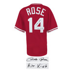 Pete Rose // Cincinnati Reds // Signed 1984 M&N Throwback Jersey w/Hit King