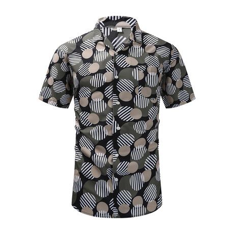 Dots Print Short Sleeve Button-Up Shirt // Black (XS)