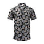 Dots Print Short Sleeve Button-Up Shirt // Black (M)