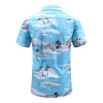 Island Print Short Sleeve Button-Up Shirt // Light Blue (M)