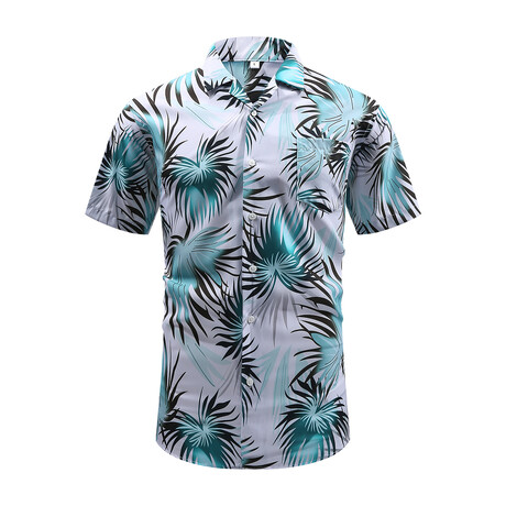 Palm Print Short Sleeve Button-Up Shirt // White (XS)