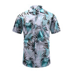 Palm Print Short Sleeve Button-Up Shirt // White (XL)