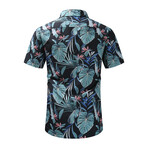 Leaf Print Short Sleeve Button-Up Shirt // Black (L)