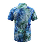 Tie Die Print Short Sleeve Button-Up Shirt // Blue (M)