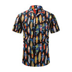 Surf Print Short Sleeve Button-Up Shirt // Black + Orange (XL)