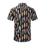 Surf Print Short Sleeve Button-Up Shirt // Black + Orange (XL)