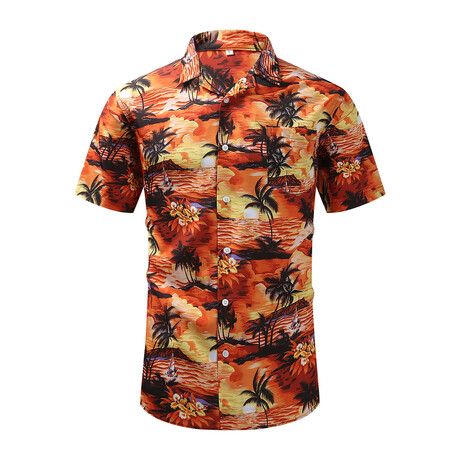 Palms & Boats Short Sleeve Button-Up Shirt // Orange (XS)