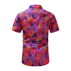 Leaf Print Short Sleeve Button-Up Shirt // Purple (M)