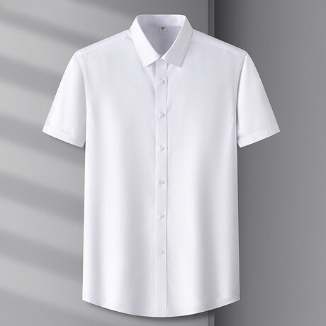 Solid Short Sleeve Button-Up Shirt // White (XS)