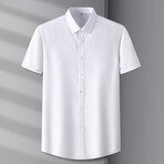 Solid Short Sleeve Button-Up Shirt // White (2XL)
