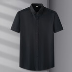 Solid Short Sleeve Button-Up Shirt // Black (3XL)