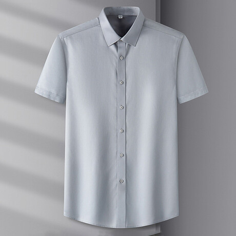 Solid Short Sleeve Button-Up Shirt // Grey (XS)