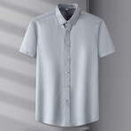 Solid Short Sleeve Button-Up Shirt // Grey (XL)